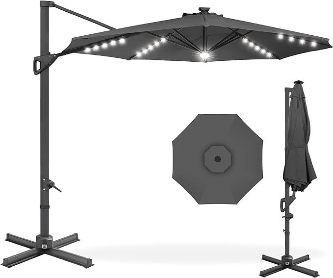 Best Choice Products 10ft Solar LED Cantilever Patio Umbrella, 360-Degree Rotation Hanging Offset... | Amazon (US)