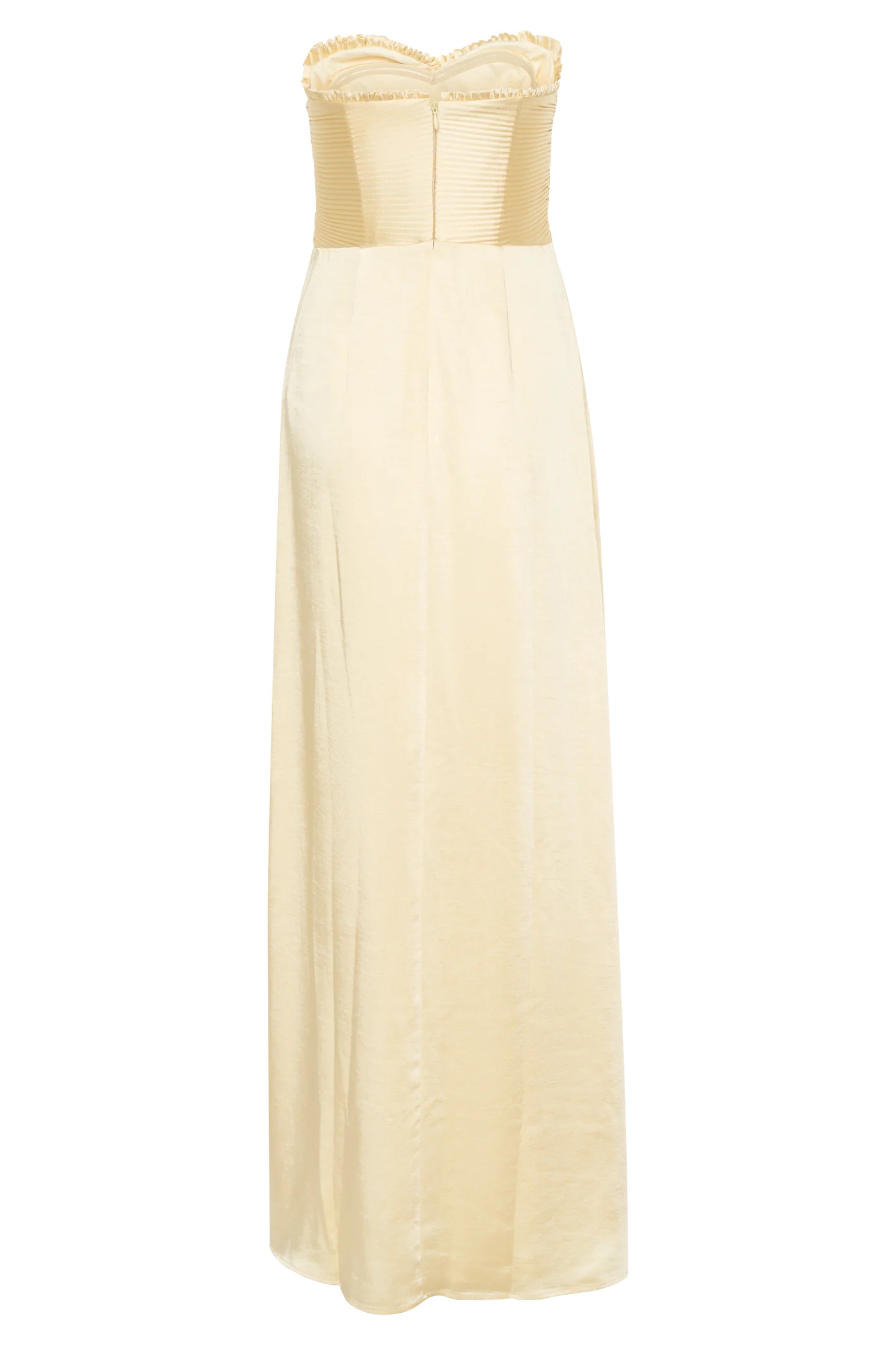 Satin Maxi Dress With Ruched Petals - Lemon | MESHKI US