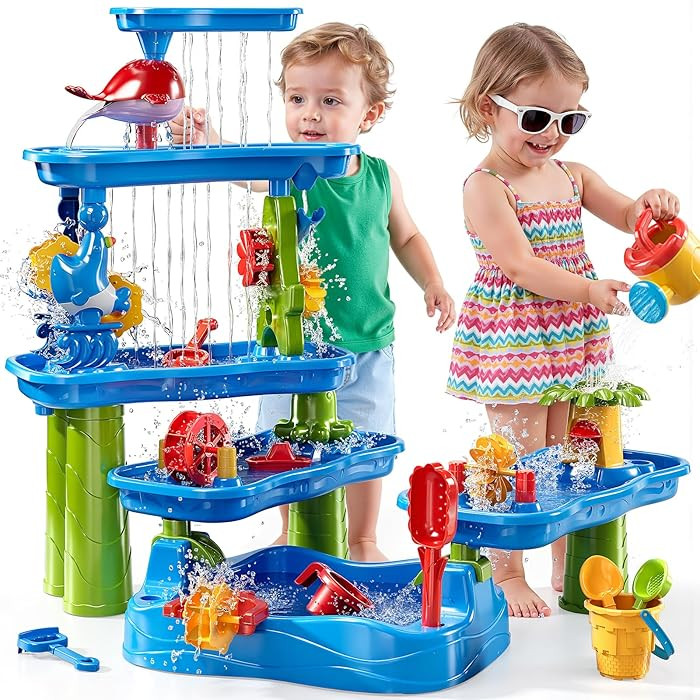 3-Tier 4 Areas Water Table for Kids 3-5, Summer Outdoor Beach Sensory Activity Playset Kids Sand ... | Amazon (US)
