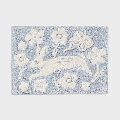 Easter Floral Bunny Bath Rug Light Blue - Threshold™ | Target