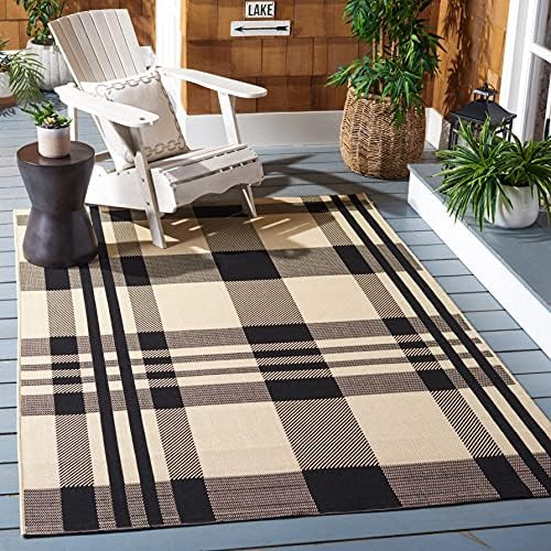 SAFAVIEH Courtyard Collection Accent Rug - 4' x 5'7", Black & Bone, Plaid Design, Non-Shedding & ... | Amazon (US)