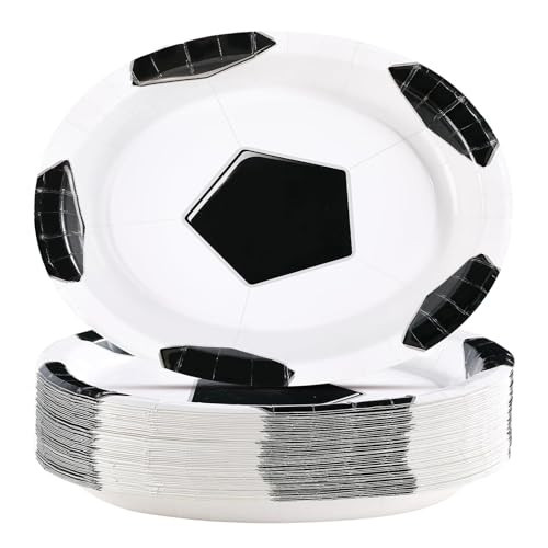 Grencian 50Pcs Soccer Party Oval Paper Plates 10" x 12" Soccer Disposable Paper Plates for Boys Girls Balls Sports Theme Party Decorations | Amazon (US)