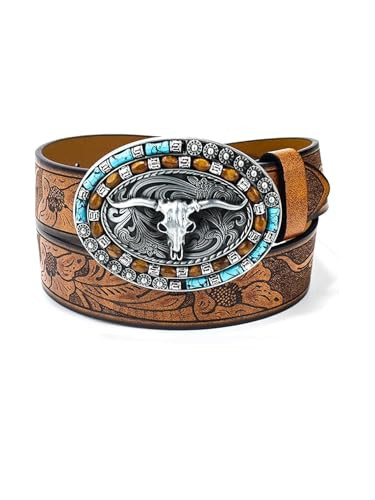 BEAUDRM Women's Western Country Belt Metal Buckle Faux Leather Belts Floral Waist Cowgirl Outfits Blue and Brown Suit Waist Size:25.6-29.5 | Amazon (US)