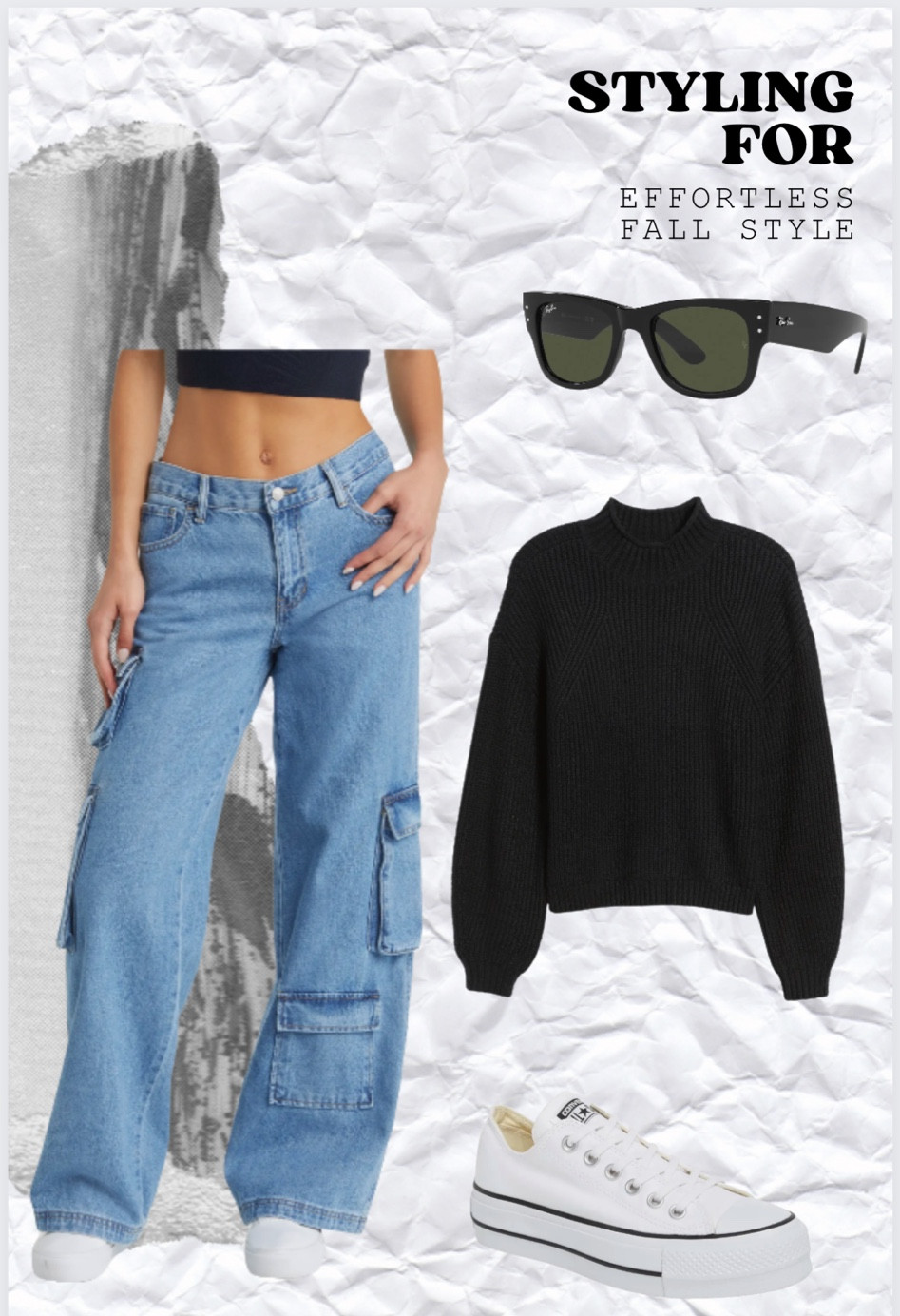 Sunny days meet casual chic with a Mock Neck Sweater from Nordstrom, '90s Baggy Cargo Jeans, Converse Platform Sneakers, and stylish Ray-Ban Sunglasses. 🌞🍂 #FallFashion #EffortlessStyle"

#LTKstyletip #LTKSeasonal #LTKHoliday
