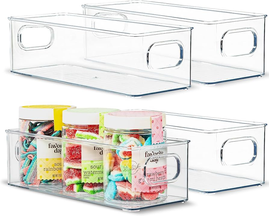 Plastic Food Storage 4 Pack Clear Container Bin with Handles for Organizing Kitchen, Pantry, Frid... | Amazon (US)