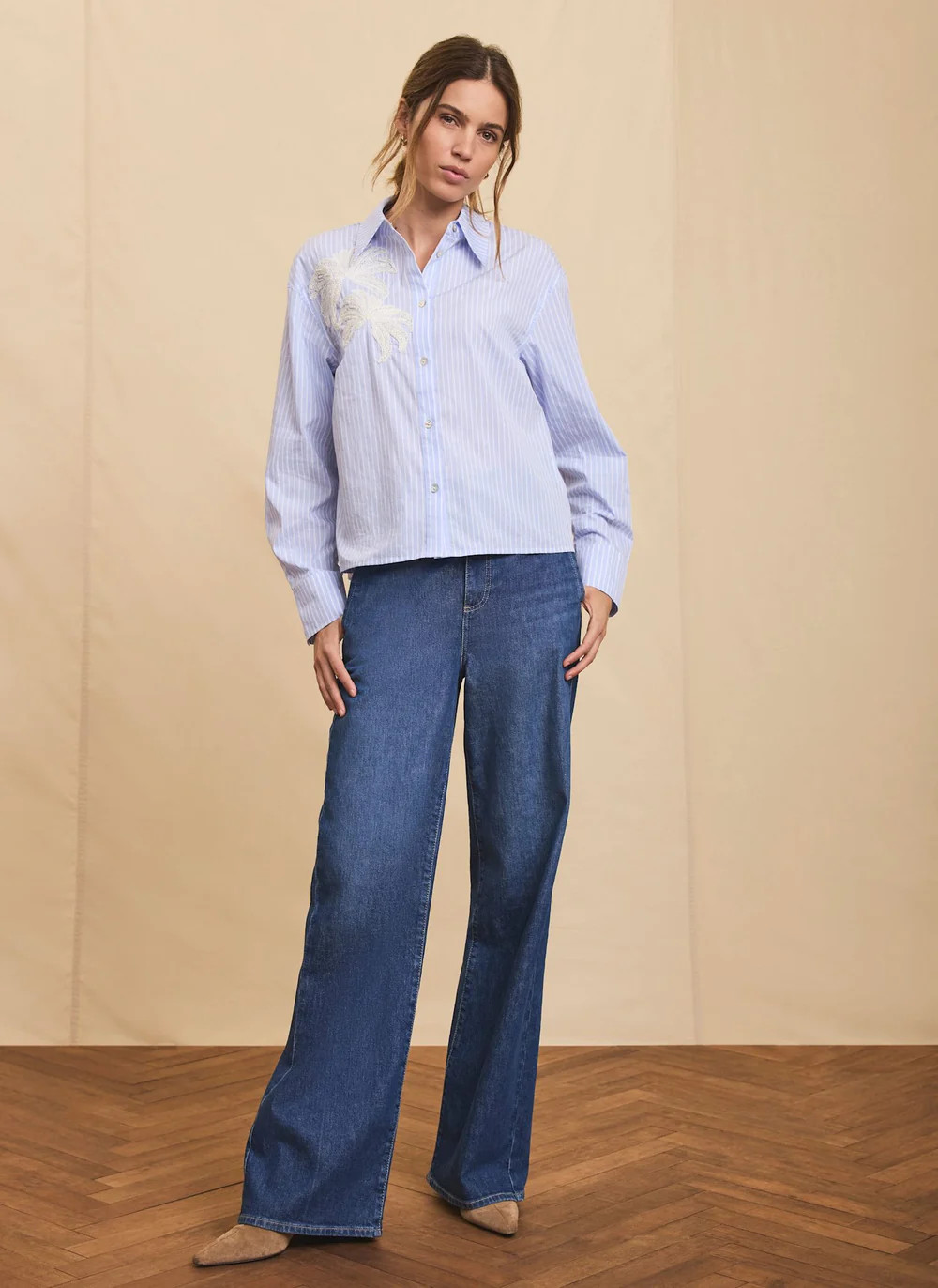 Blue Stripe Embroidered Shirt | Mint Velvet