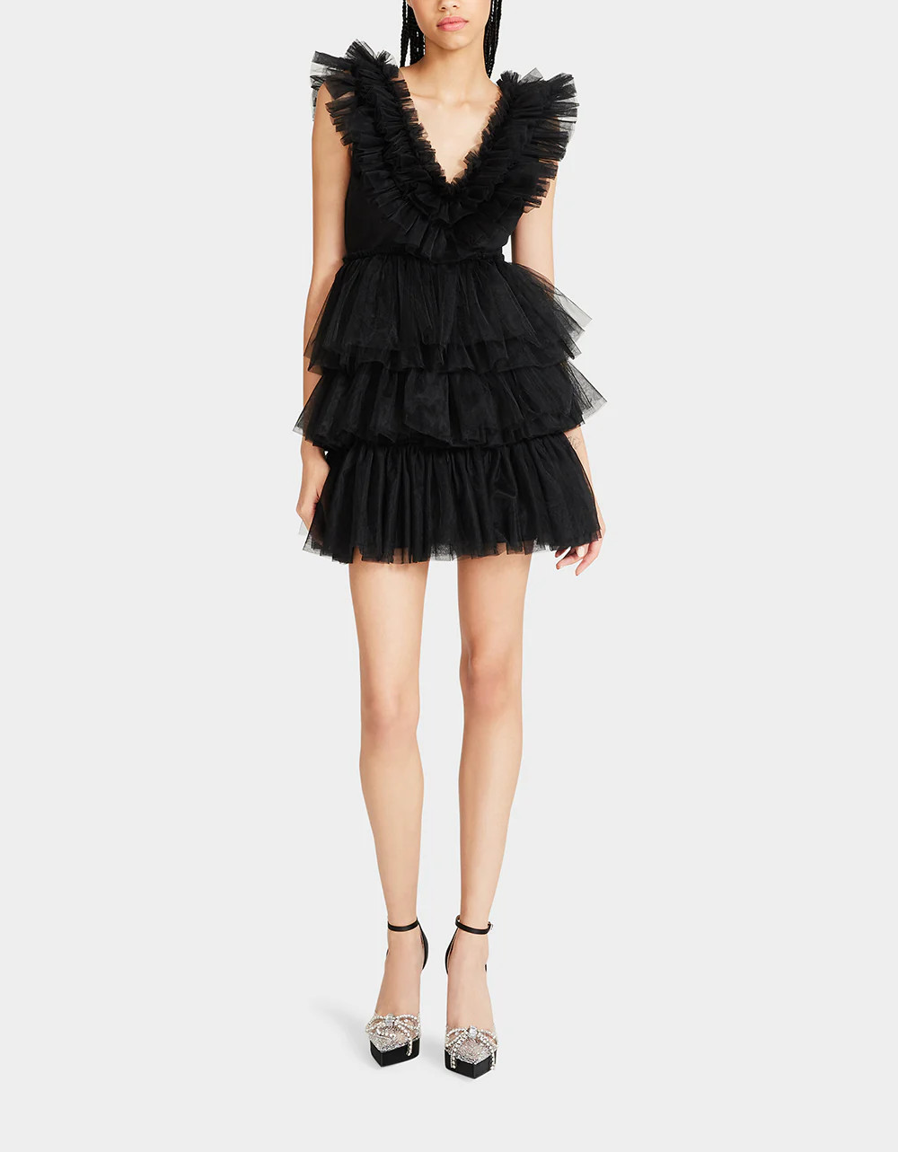 BETSEYS TIERED TULLE DRESS BLACK Mini Formal Women's Dress | Betsey Johnson