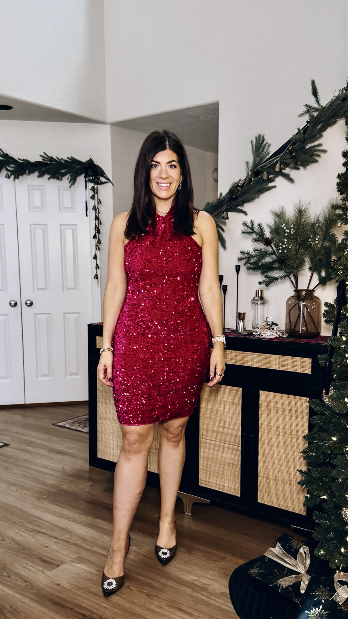 Last minute new years looks
In a large sequin halter dress 

#LTKFindsUnder50 #LTKMidsize #LTKWedding