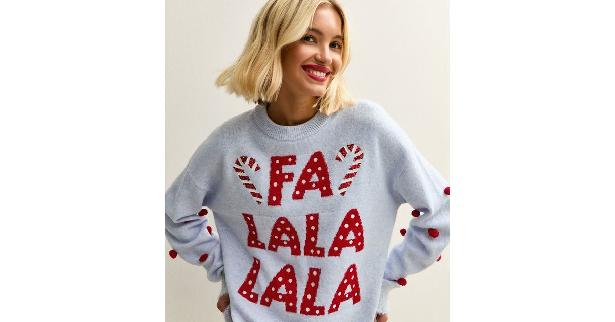 Blue Fa Lala Lala Crew Neck Christmas Jumper | New Look | New Look (UK)