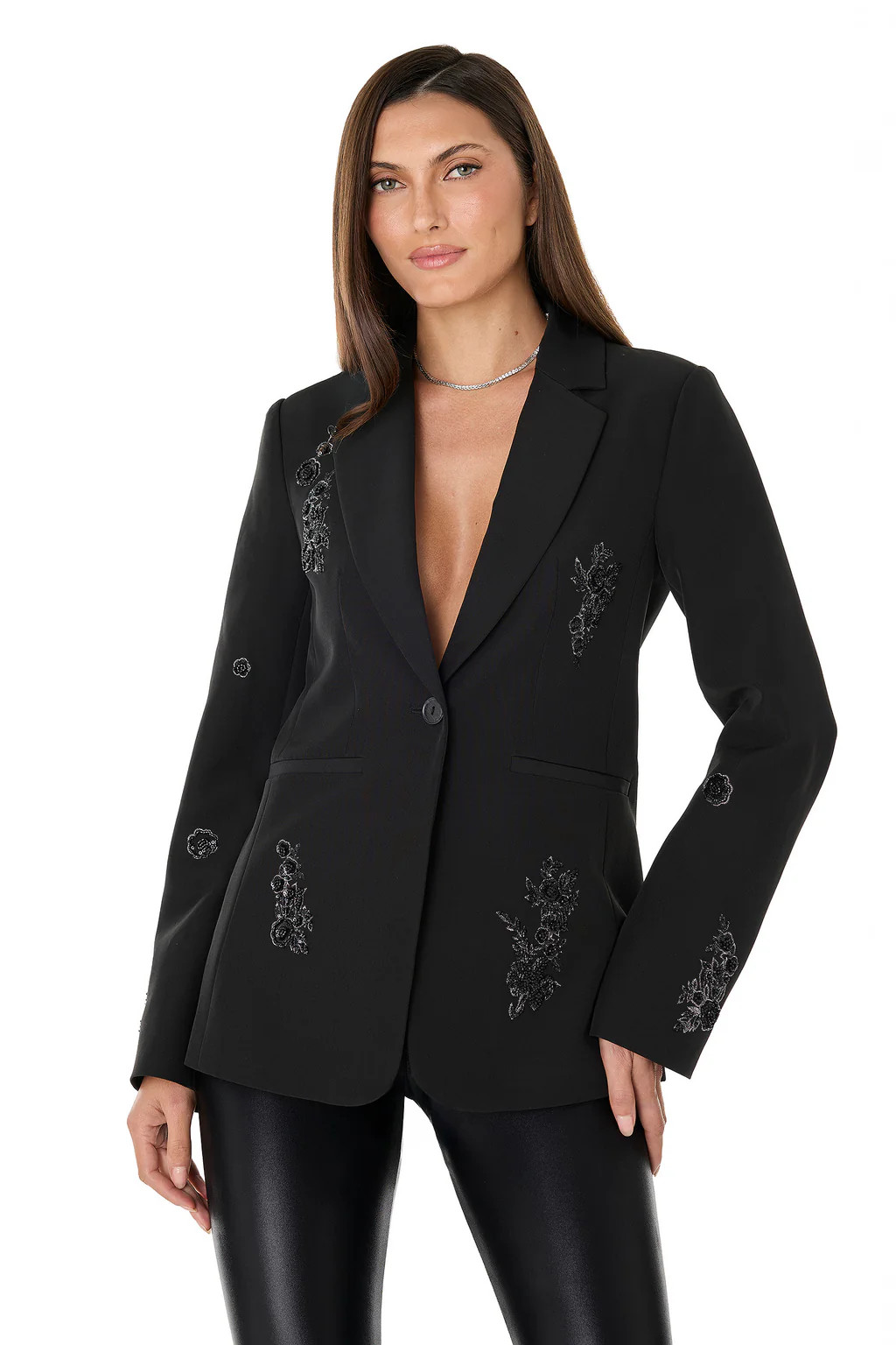 London Floral Sequin Blazer - Black | The Noli Shop