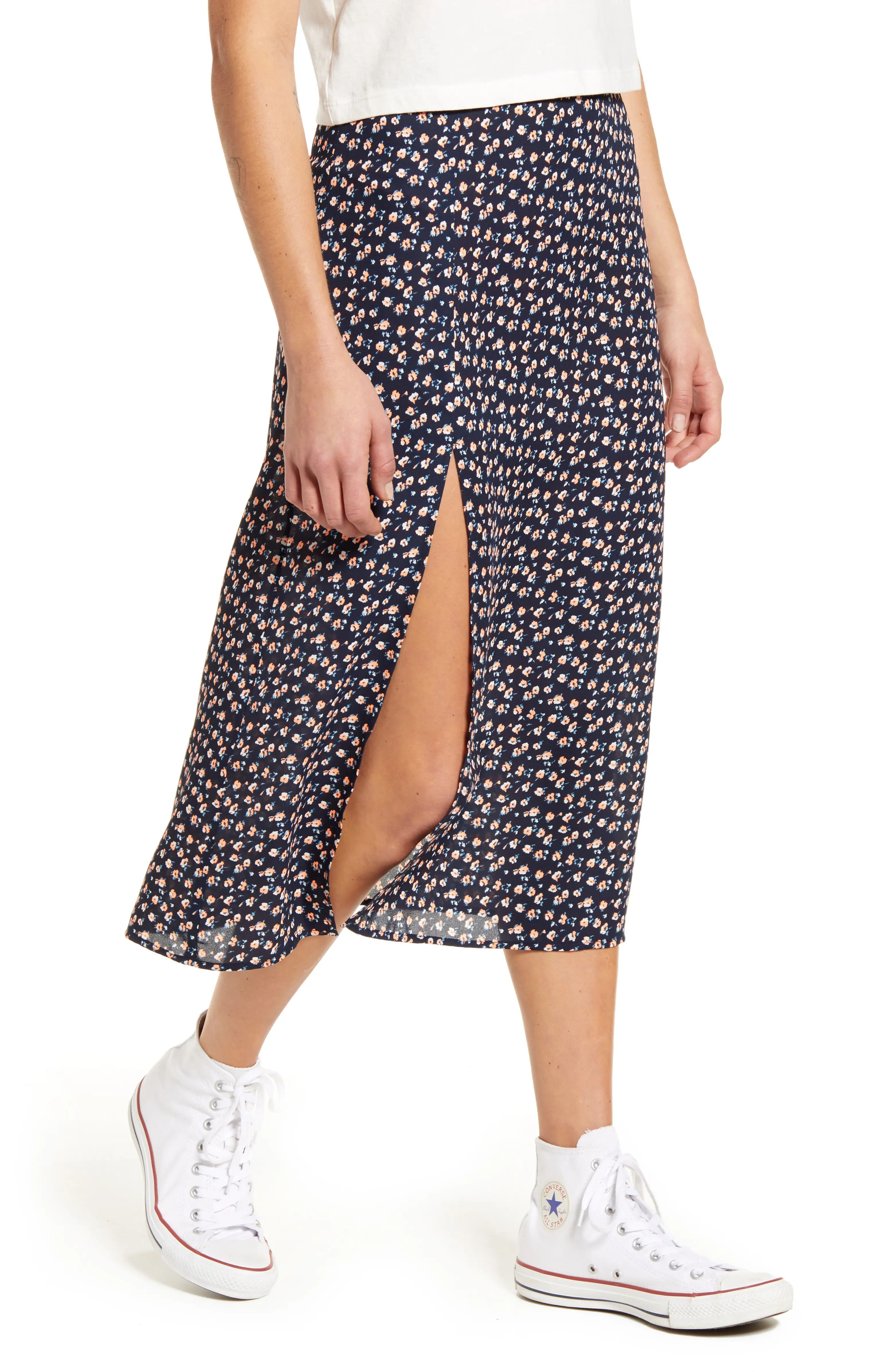 Side Slit Floral Midi Skirt | Nordstrom