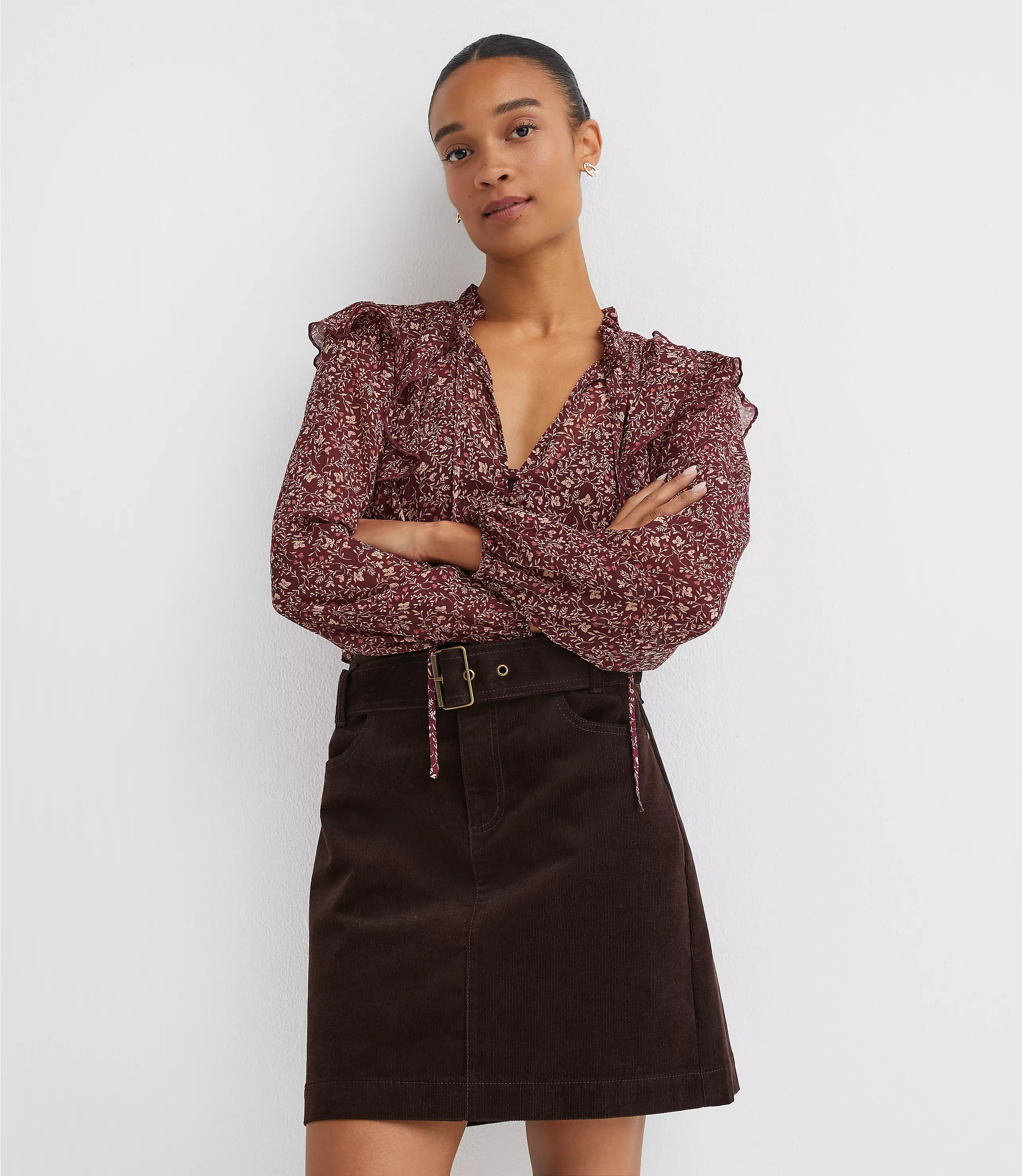 Brushed Corduroy Belted Mini Pocket Skirt | LOFT