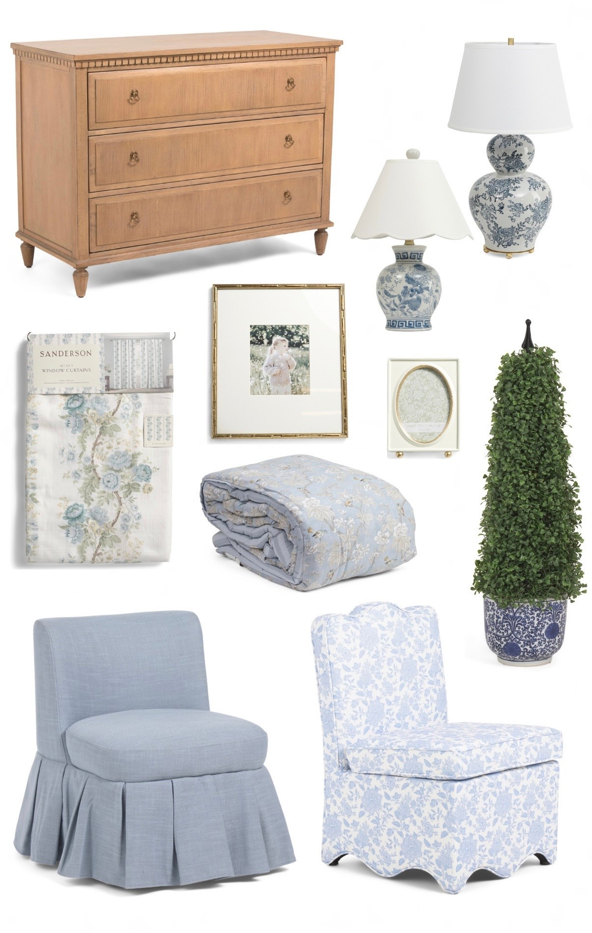 New Tjmaxx finds ✨💙 blue and white, designer furniture deals, French chest of drawers, traditional decor, grand millennial, floral curtains, outdoor decor, gold bamboo frame, chinoiserie lamps Lillian August scallop chairs ruffle chair skirted chair 

#LTKSeasonal #LTKSaleAlert #LTKHome