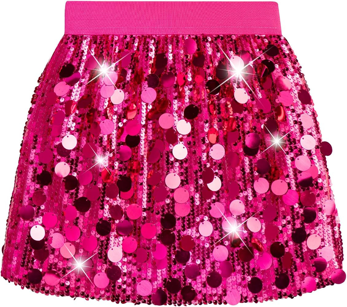 DAXIANG Girls Sparkly Sequin A Line Skirt Kids Elastics Waist Shiny Skirt with Built in Shorts fo... | Amazon (US)