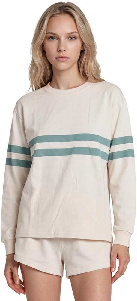 Almere Women's Varsity Set, 100% Cotton, Long Sleeve Crewneck Top and Matching Shorts | Amazon (US)