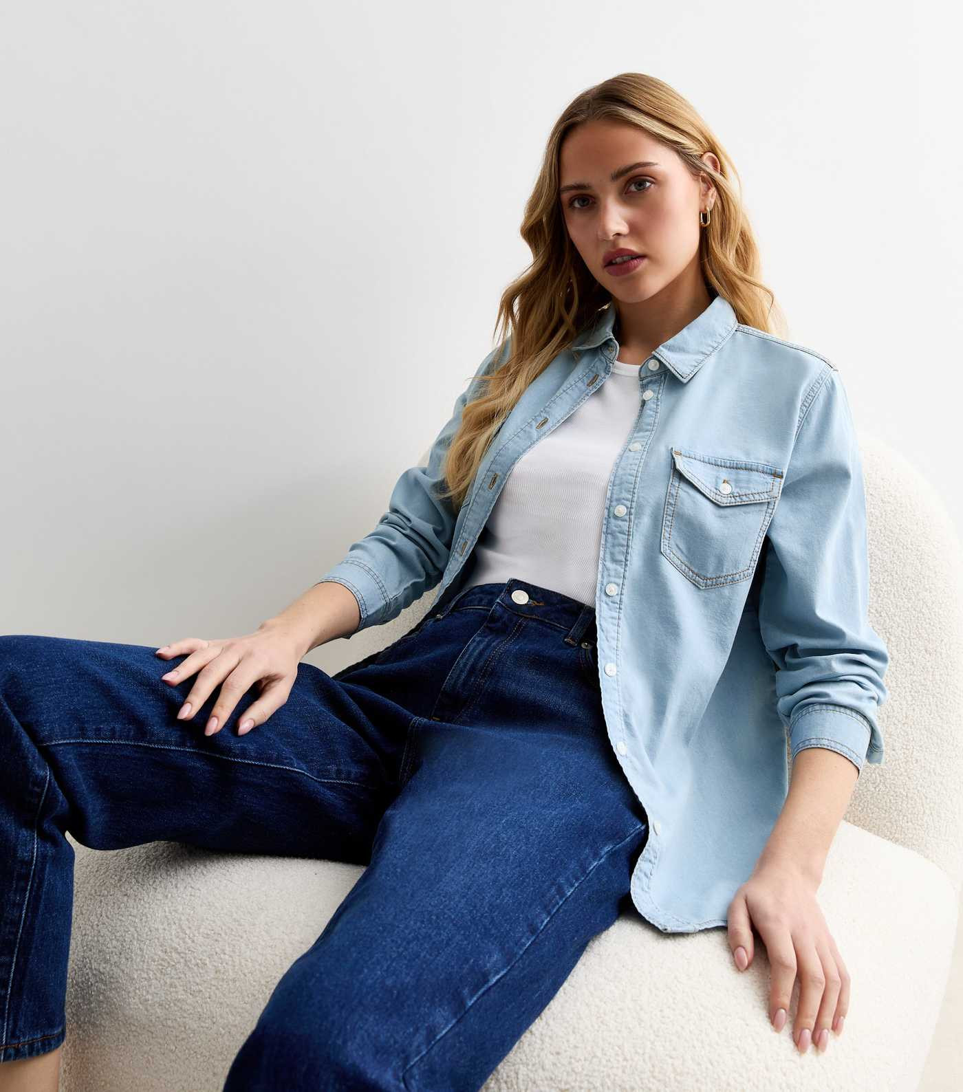 Light Blue Denim-Look Long Sleeve Shirt
						
						Add to Saved Items
						Remove from Saved I... | New Look (UK)