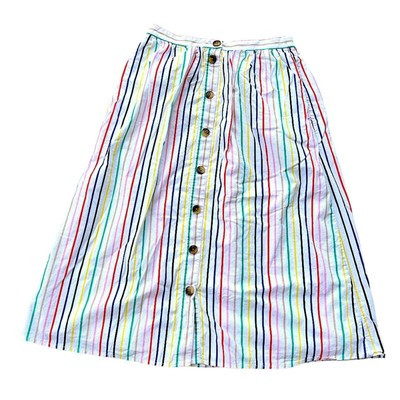 J. Crew White Rainbow Striped Button Front Midi Skirt  | eBay | eBay US
