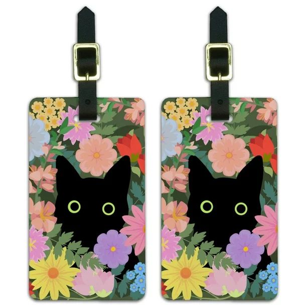 Black Cat Hiding in Spring Flowers Luggage ID Tags Suitcase Carry-On Cards - Set of 2 | Walmart (US)