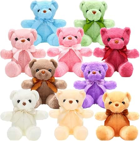 10 Pack Teddy Bears Bulk , 12" Plush Bears Party Favors, Bright Colors | Soft Colorful Mini Bears... | Amazon (US)