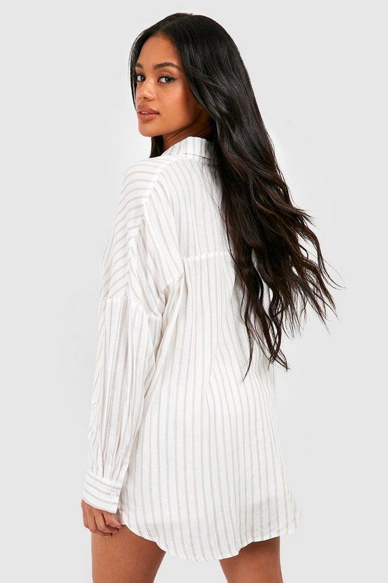 Oversized Split Side Stripe Shirt | Boohoo.com (US & CA)