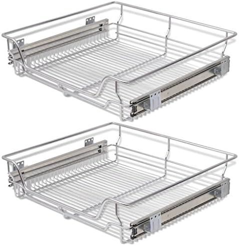 Festnight Pack of 2 Pull-Out Wire Storage Baskets Rack Sliding Steel Cabinet Slides Under Shelves... | Amazon (US)