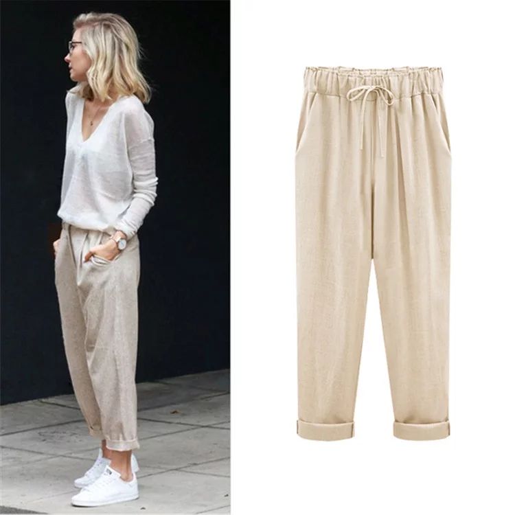 Women's Plus Size Cotton And Linen Pants Thin Harem Pants Loose Capri-Pants Pants | Walmart (US)