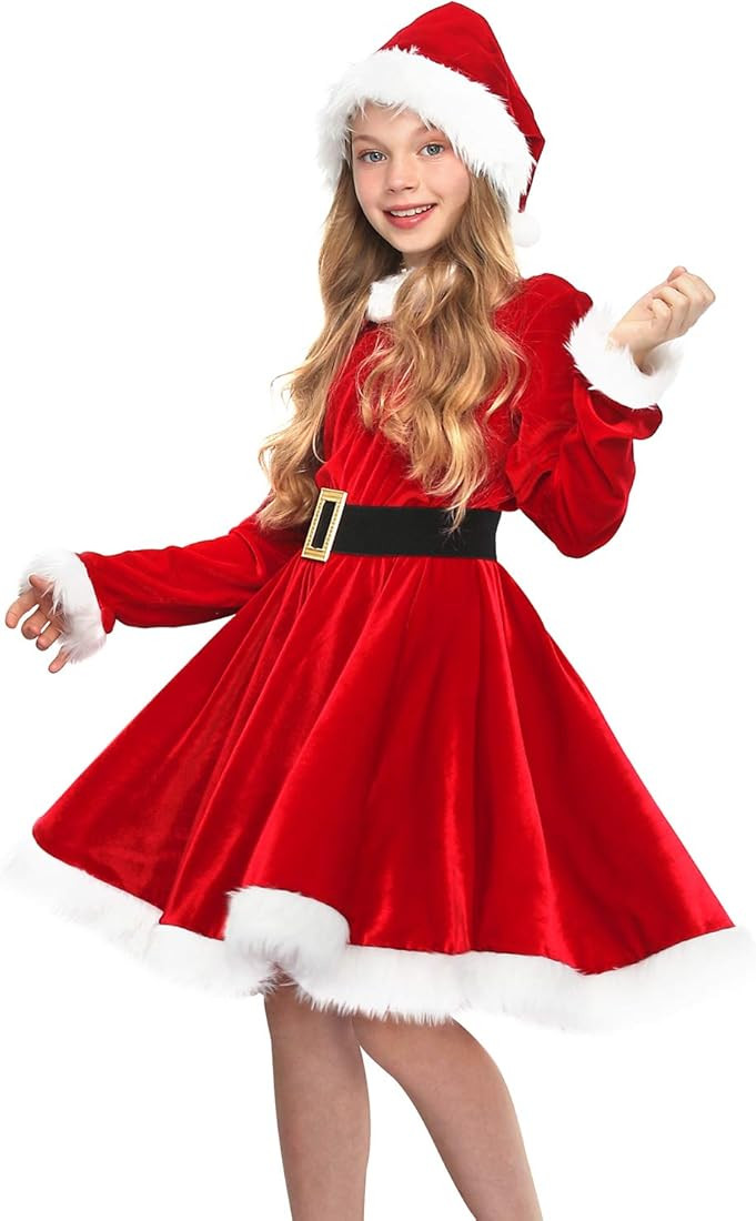 Amazon.com: Doxrmuru Girls Mrs Santa Costume Kids Red Claus Costume for Christmas Party 9-10 Year... | Amazon (US)
