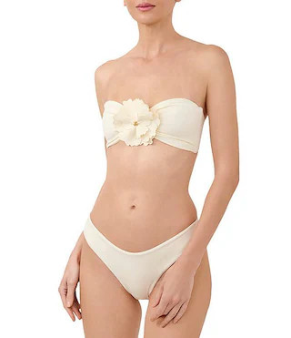Bahia Maria Maia 3D Floral Bandeau Swim Top & Solid Classic Moderate Coverage Hipster Swim Bottom... | Dillard's