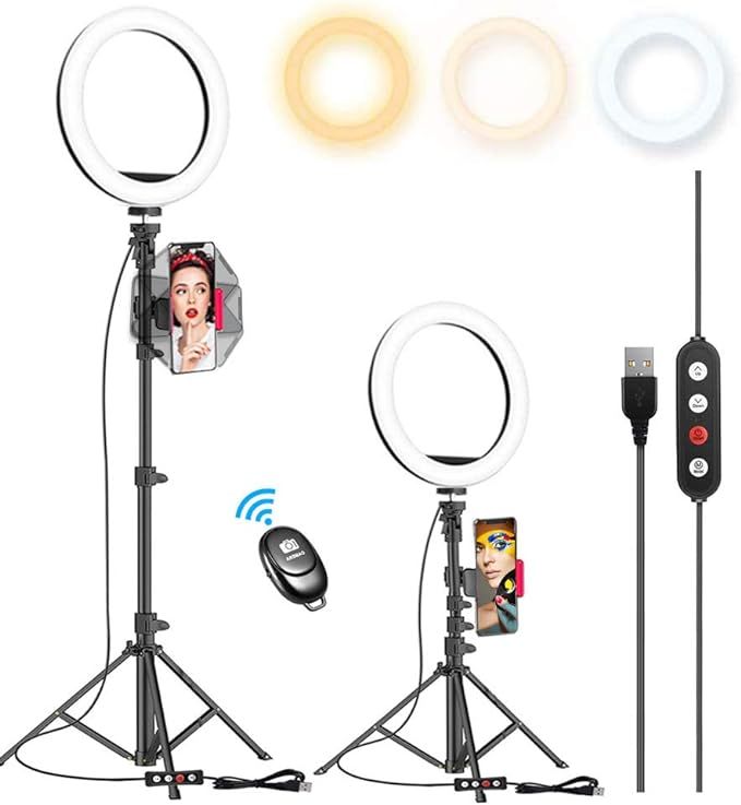 10.2" Selfie Ring Light with 65" Adjustable Tripod Stand & Phone Holder for Live Stream/Makeup, U... | Amazon (US)