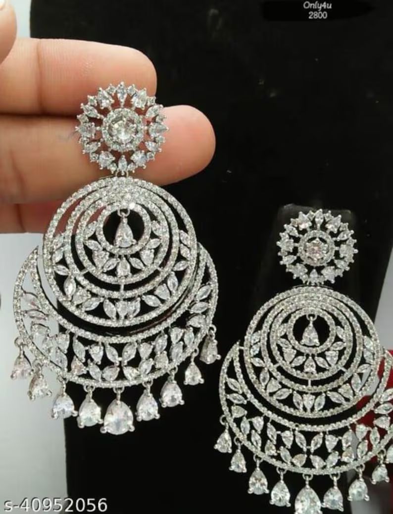 Beautiful American Diamond Indian Jewelry Design Chandbali Earrings . | Etsy (US)