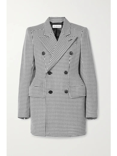 Balenciaga - Hourglass Double-breasted Houndstooth Wool-blend Blazer - Black | NET-A-PORTER (US)