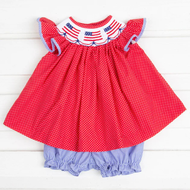 Flag Smocked Bloomer Set Red Dot | Classic Whimsy