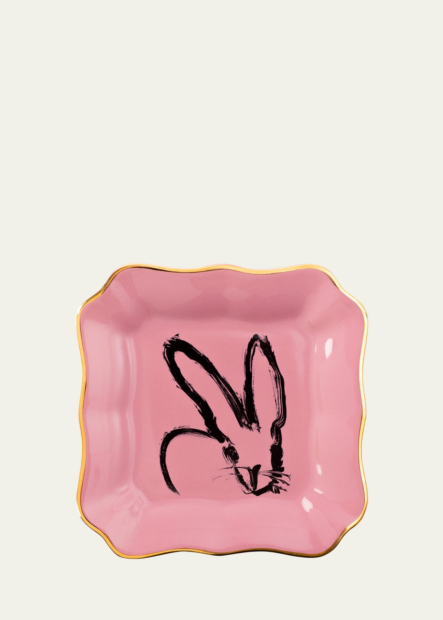 Hunt Slonem Bunny Portrait Plate with Gold Rim - Pink | Bergdorf Goodman