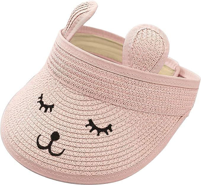 Baby Roll-up Straw Visor Hat Sun Hat, Kid Toddler Wide Brim Cute Bunny Ponytail Summer Beach Sun ... | Amazon (US)