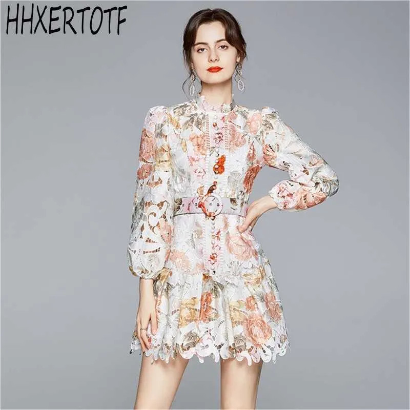 autumn fashion Designer Single-Breasted Lantern Sleeve Women Printed embroidery lace cutout puff ... | DHGate
