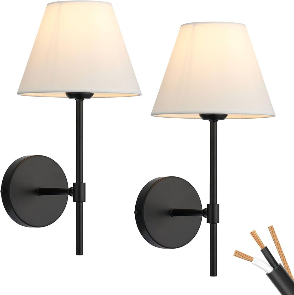 PASSICA DECOR Hardwired Wall Sconce Set of Two 2 Pack Modern Classic Black Metal Lamp Industrial ... | Amazon (US)
