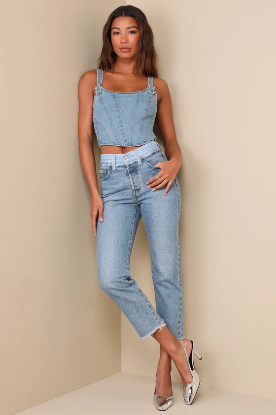 501 Split Hem Medium Wash High-Rise Cropped Jeans | Lulus