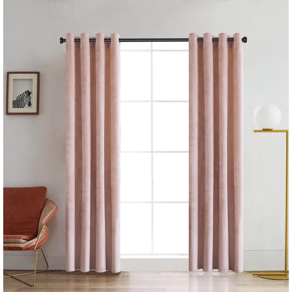 Lyndale Decor Blush Velvet Grommet Room Darkening Curtain - 52 in. W x 126 in. L | The Home Depot