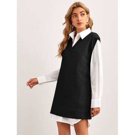 Casual Women s V Neck Sweater Vest Dress Without Blouse Without Belt 2022 Black M(6) S047X | Walmart (US)