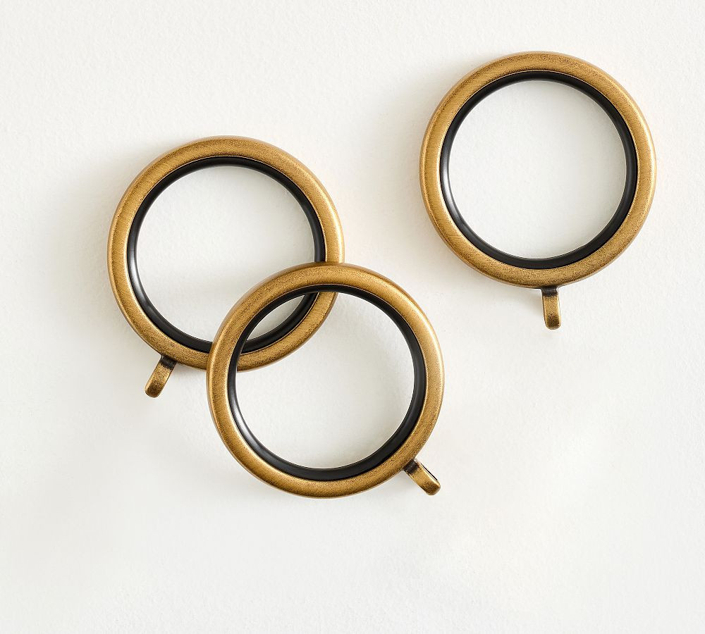 Slim Quiet-Glide Curtain Rings, Burnished Brass, 1.25"" Diam., Set of 10 | Pottery Barn (US)