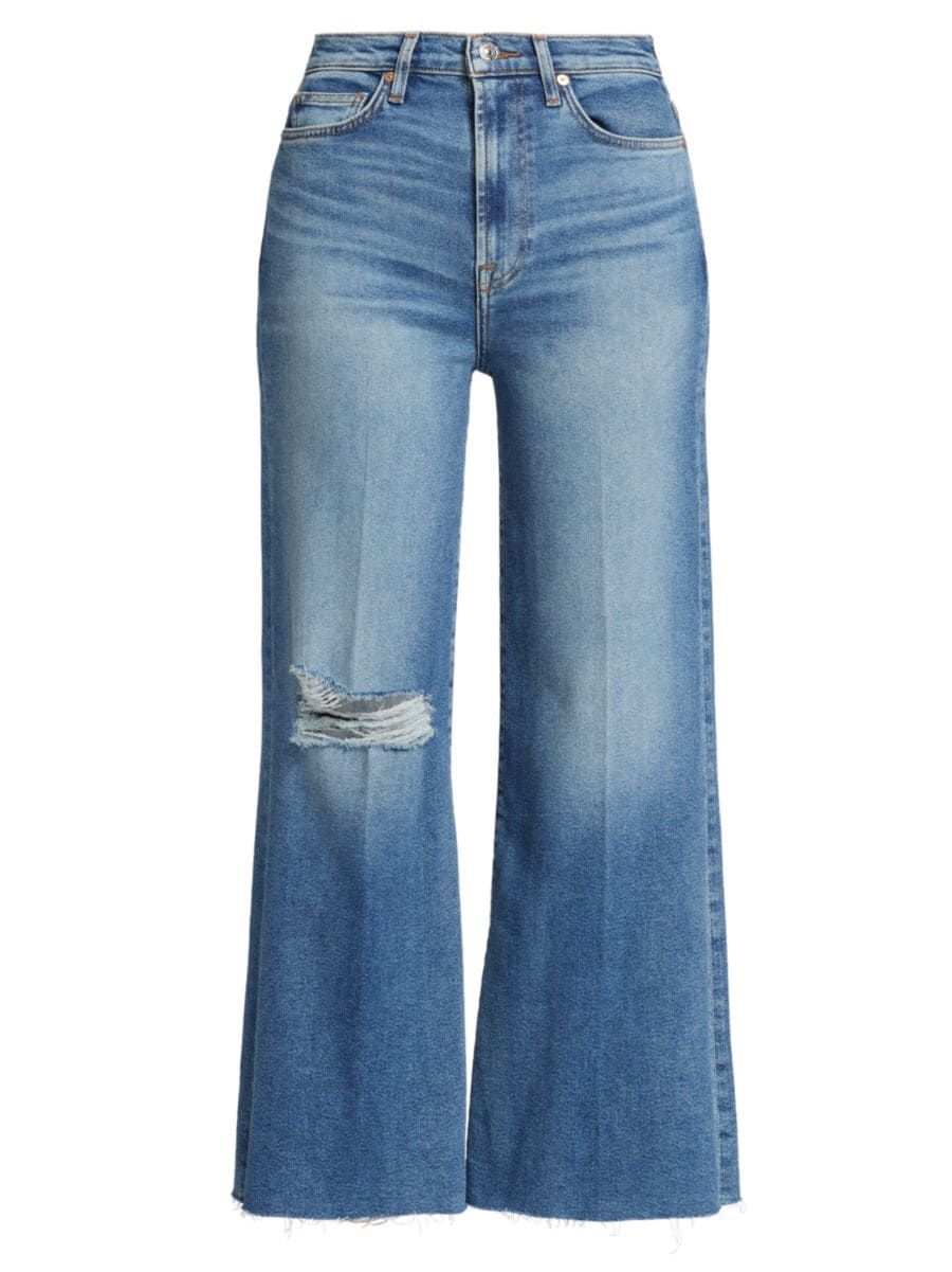 Jo High-Rise Stretch Distressed Wide-Leg Cropped Jeans | Saks Fifth Avenue
