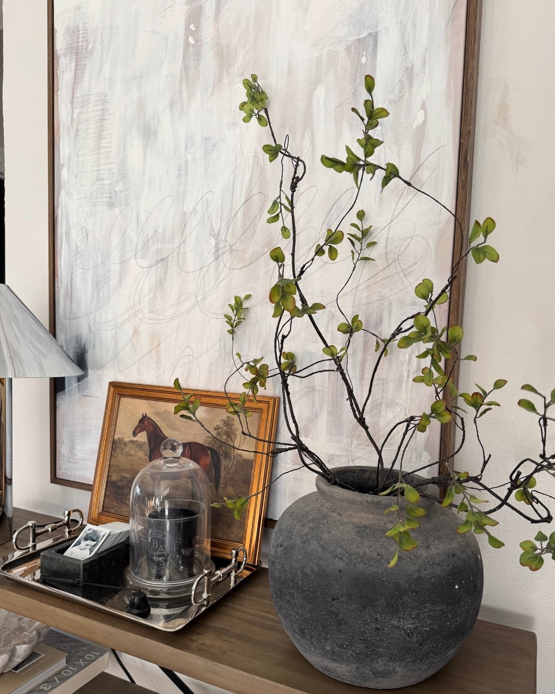 Timeless console decor / minimalist stems / equestrian art / neutral art / home decor / chrome lamp 

#LTKSaleAlert #LTKHome #LTKmorningroutine