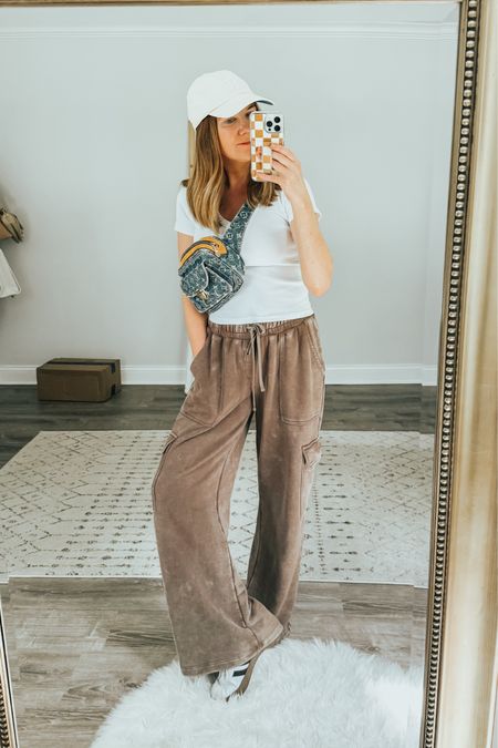 Casual weekend outfit 
Wearing a small in these wide leg cargo pantss

#LTKStyleTip #LTKActive #LTKOver40