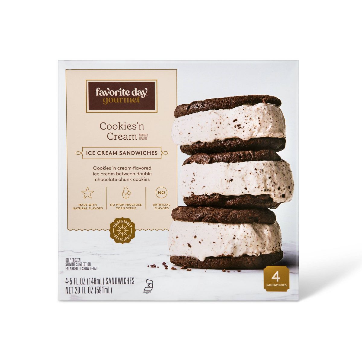Cookies & Cream Ice Cream Sandwiches 20oz/4ct - Favorite Day™ | Target