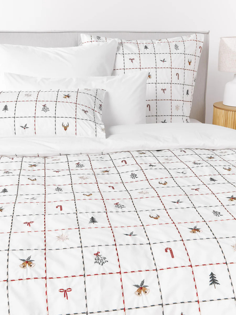 Copripiumino in cotone percalle ricamato con motivi natalizi Rudy | Westwing EU