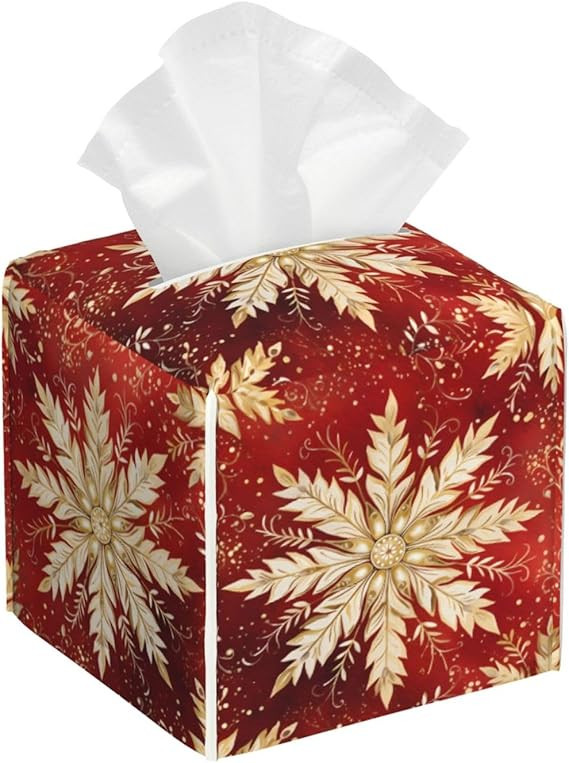 Christmas Snowflake Tissue Box Cover Square Leather Tissue Box Holder Decorative Tissue Case Cove... | Amazon (US)