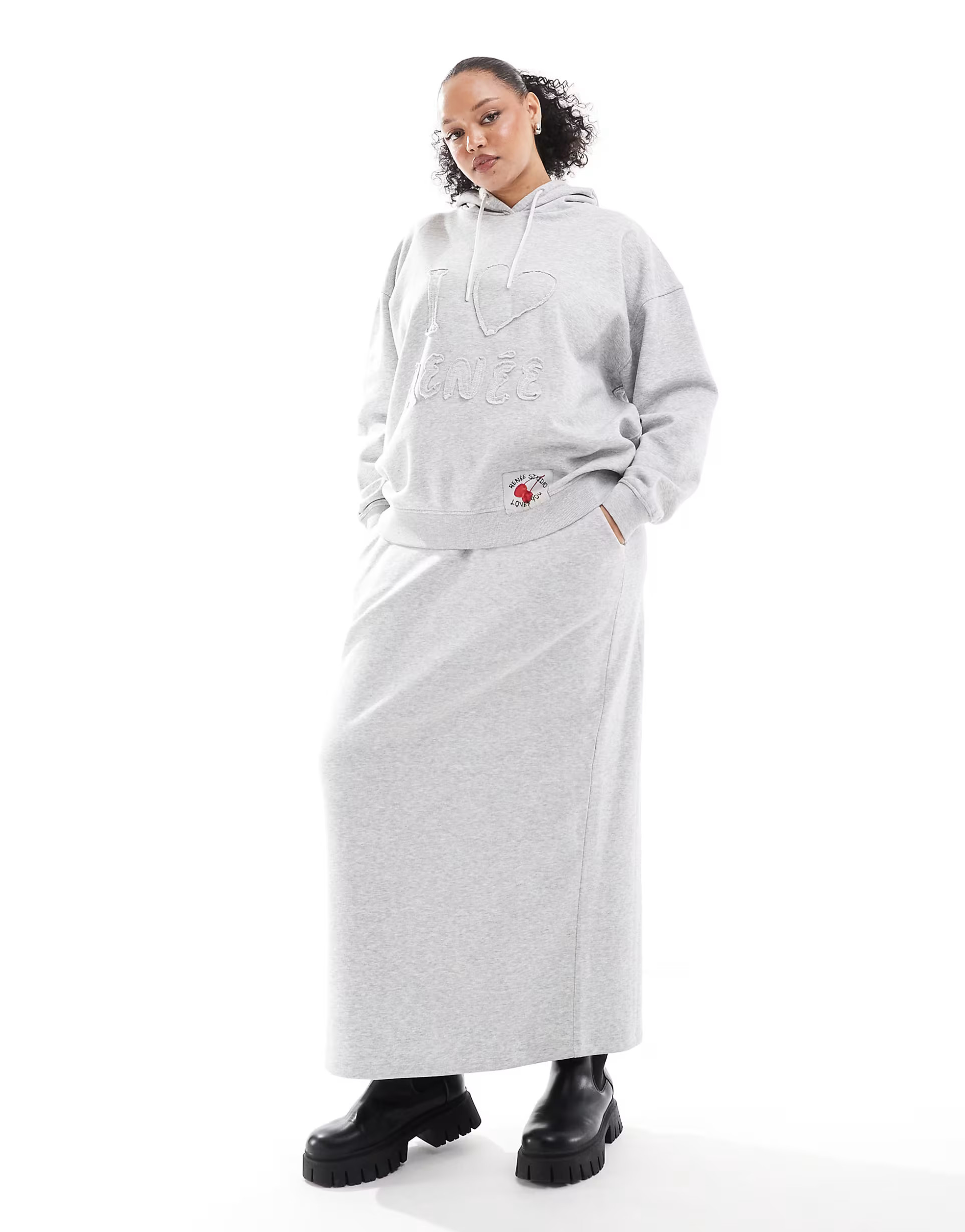 Renee Studio exclusive drawstring waist sweat maxi skirt co-ord in grey | ASOS (Global)