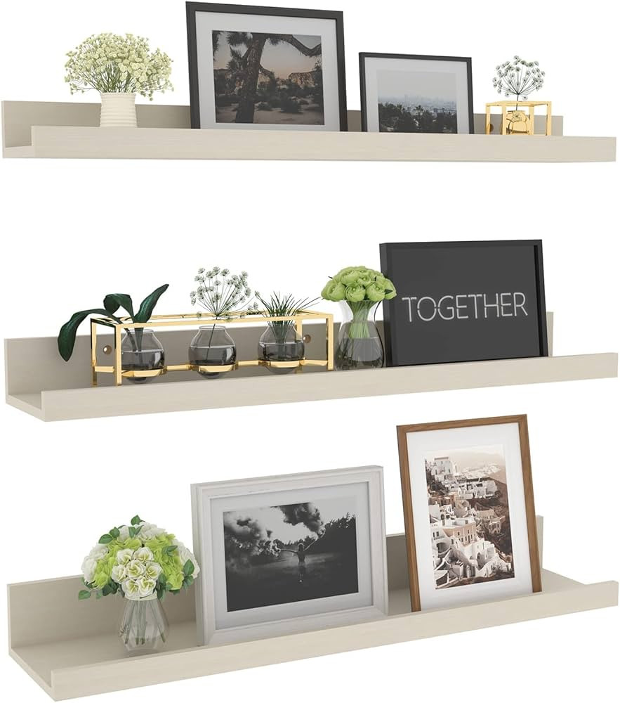 Giftgarden 24 Inch Floating Shelves for Wall, Creamy White Beige Wood-Grain Wooden Shelf Ledge fo... | Amazon (CA)