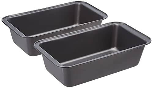 Amazon Basics Rectangular Nonstick Bread Loaf Pan for Baking Meatloaf with Even Heat Distribution, 9.5 x 5 Inch, Gray, Set of 2 | Amazon (US)