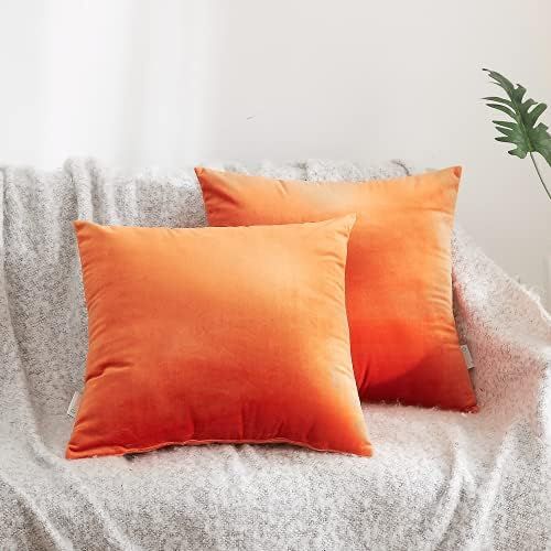 Acanva Solid Velvet Soft Decorative Throw Pillow, 2 Count (Pack of 1), Tangerine | Amazon (US)